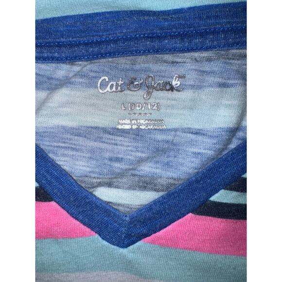 Cat & Jack Girls Striped V-Neck Short Sleeve Shirt, Size L (10/12) - Picture 5 of 6